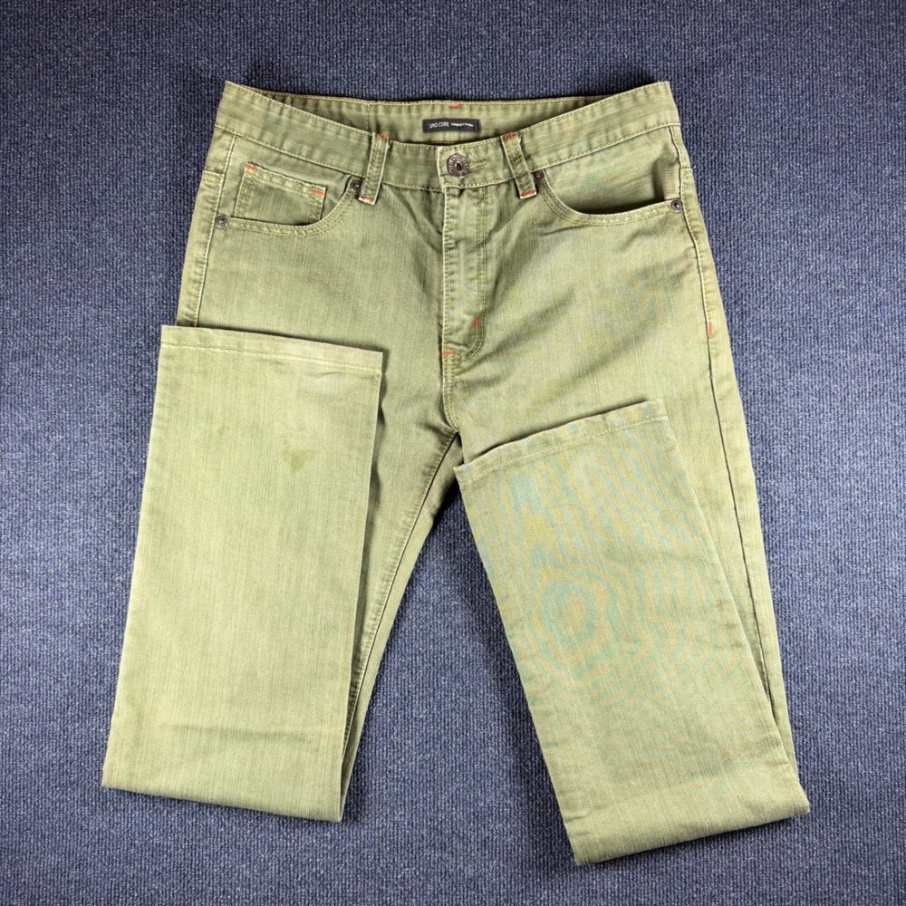 Uno Core Designed in Sweden Mens Olive Green Straight Leg Denim Jeans 33x31.5